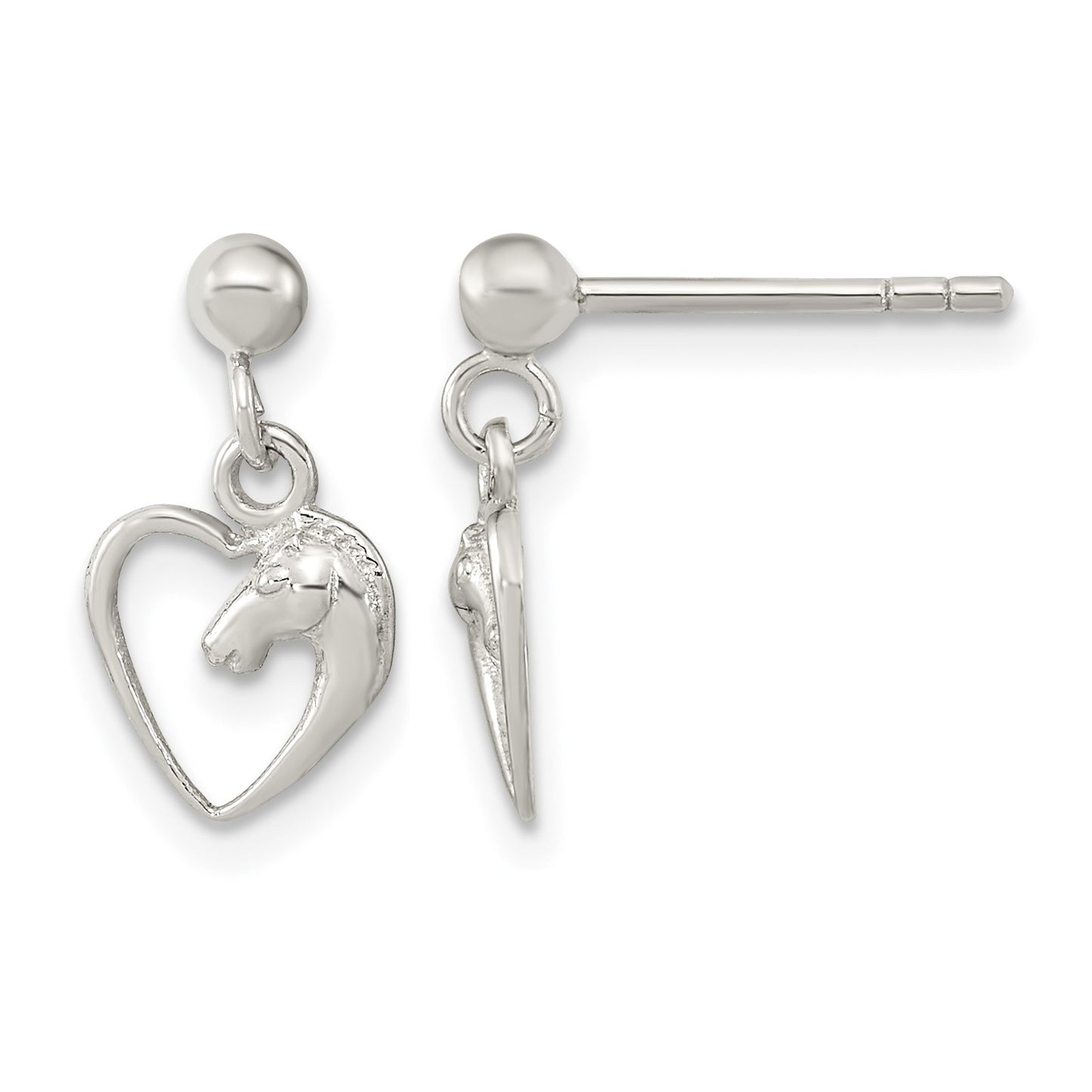 Sterling Silver Rhodium-plated Open Heart Horse Head Dangle Earrings