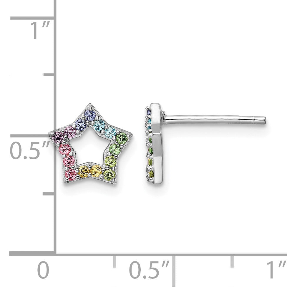 Sterling Silver Rhodium-plated Rainbow Crystal Star Post Earrings