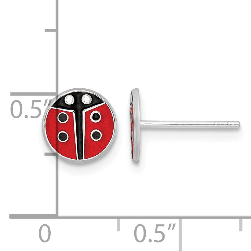 Sterling Silver RH-plated Enameled Ladybug Children's Post Earrings