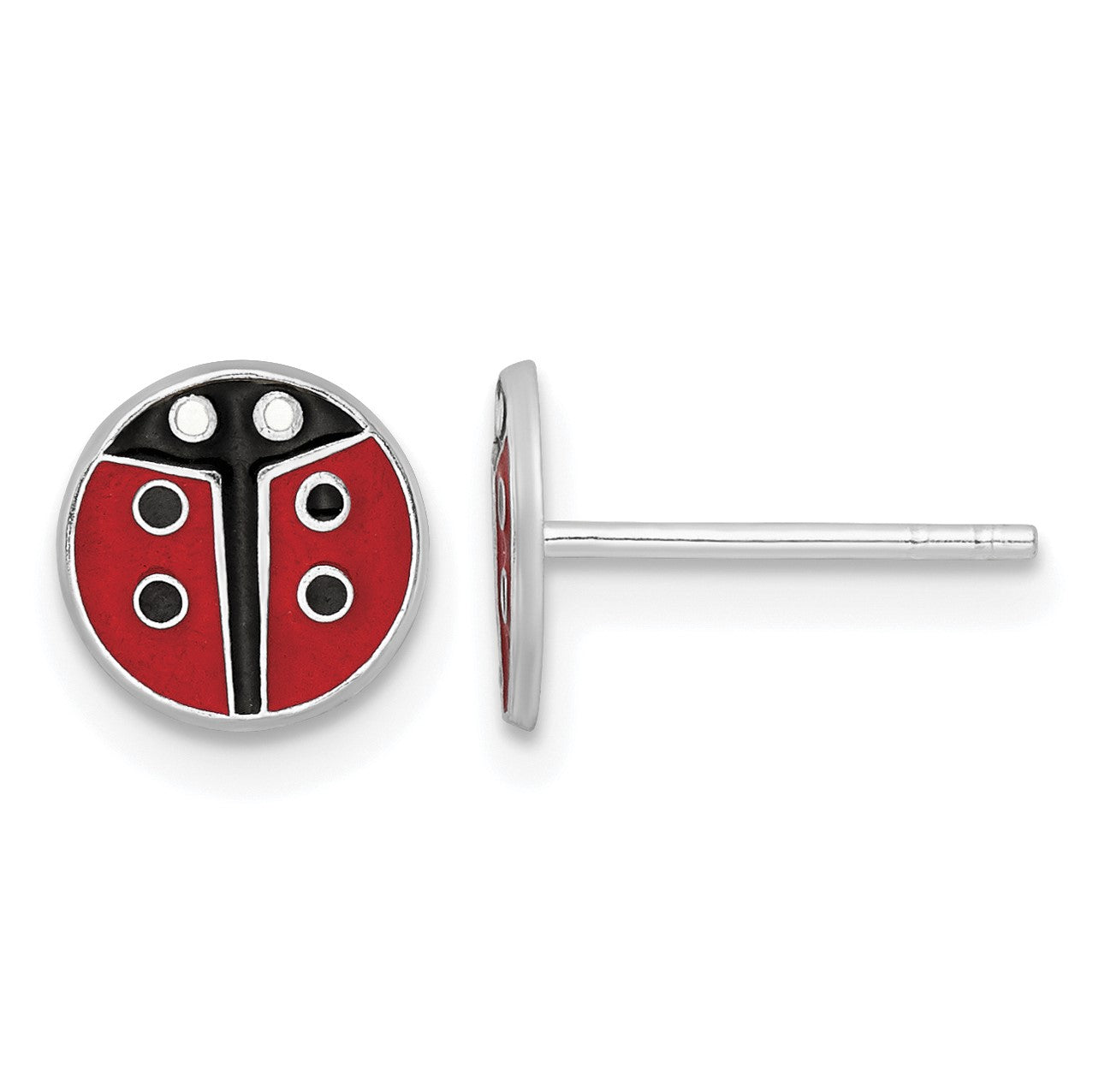 Sterling Silver RH-plated Enameled Ladybug Children's Post Earrings