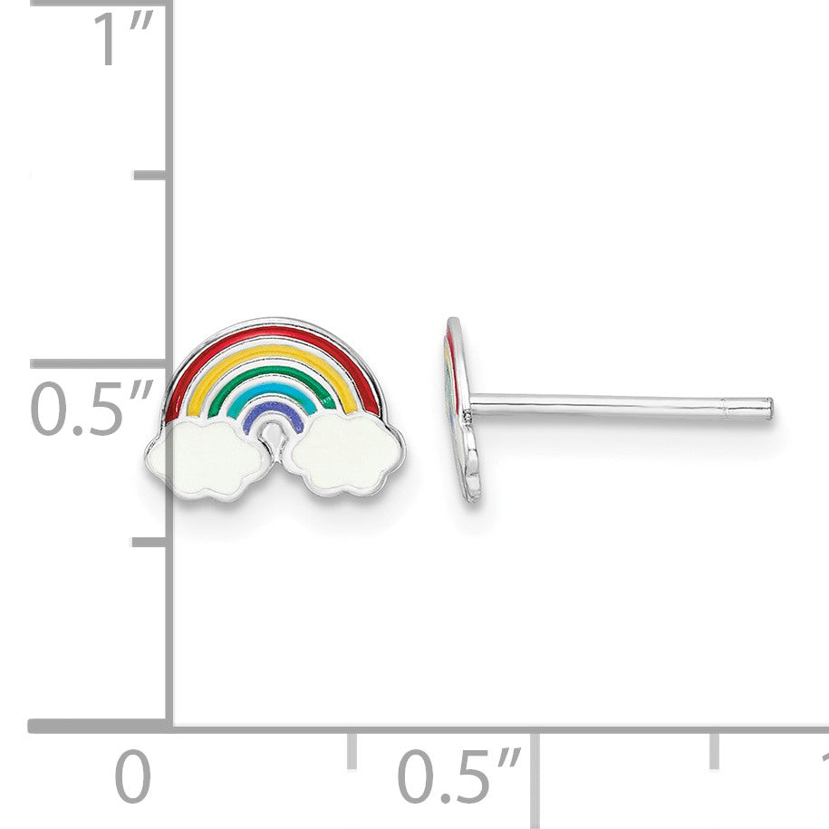 Sterling Silver Rhodium-plated Polished & Multi-color Enameled Rainbow Children's Post Earrings