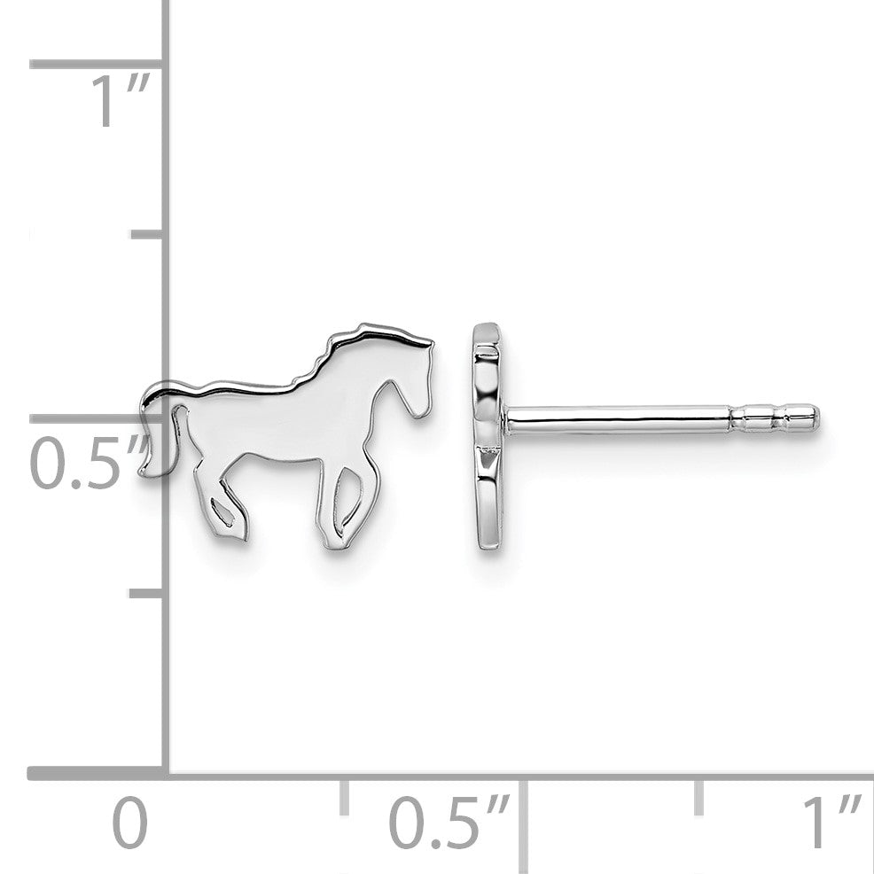 Sterling Silver Rhodium-plated Polished Horse Children's Post Earrings