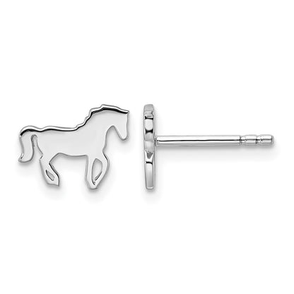 Sterling Silver Rhodium-plated Polished Horse Children's Post Earrings