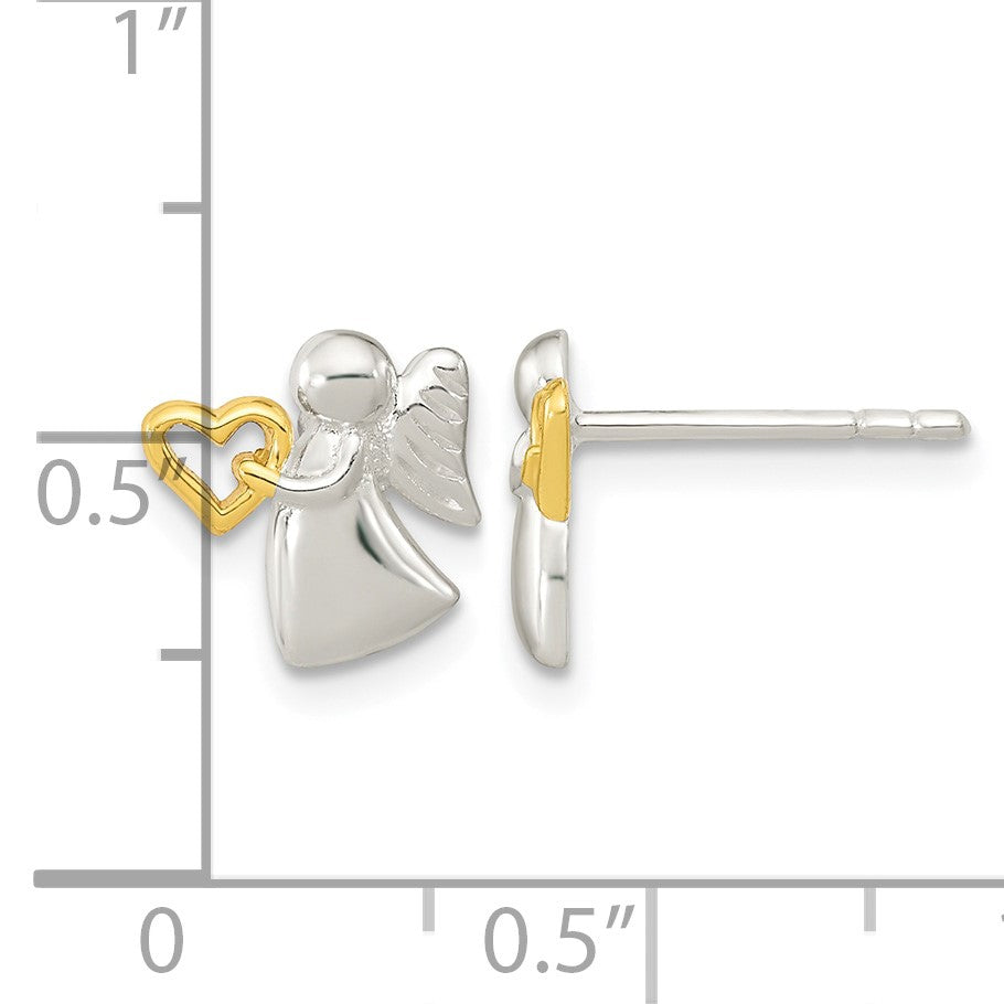 Sterling Silver Angel Gold-tone Heart Polished Post Earrings