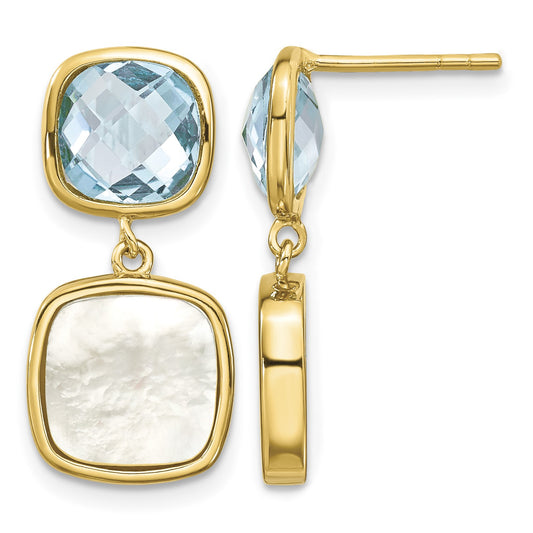 Sterling Silver Gold-plated 3.46BT Blue Topaz & MOP Post Dangle Earrings