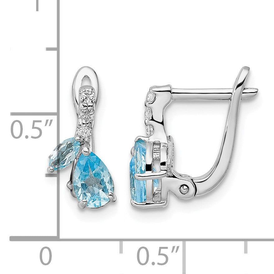 Sterling Silver Rhodium-plated Swiss BT/White Topaz Hinged Earrings