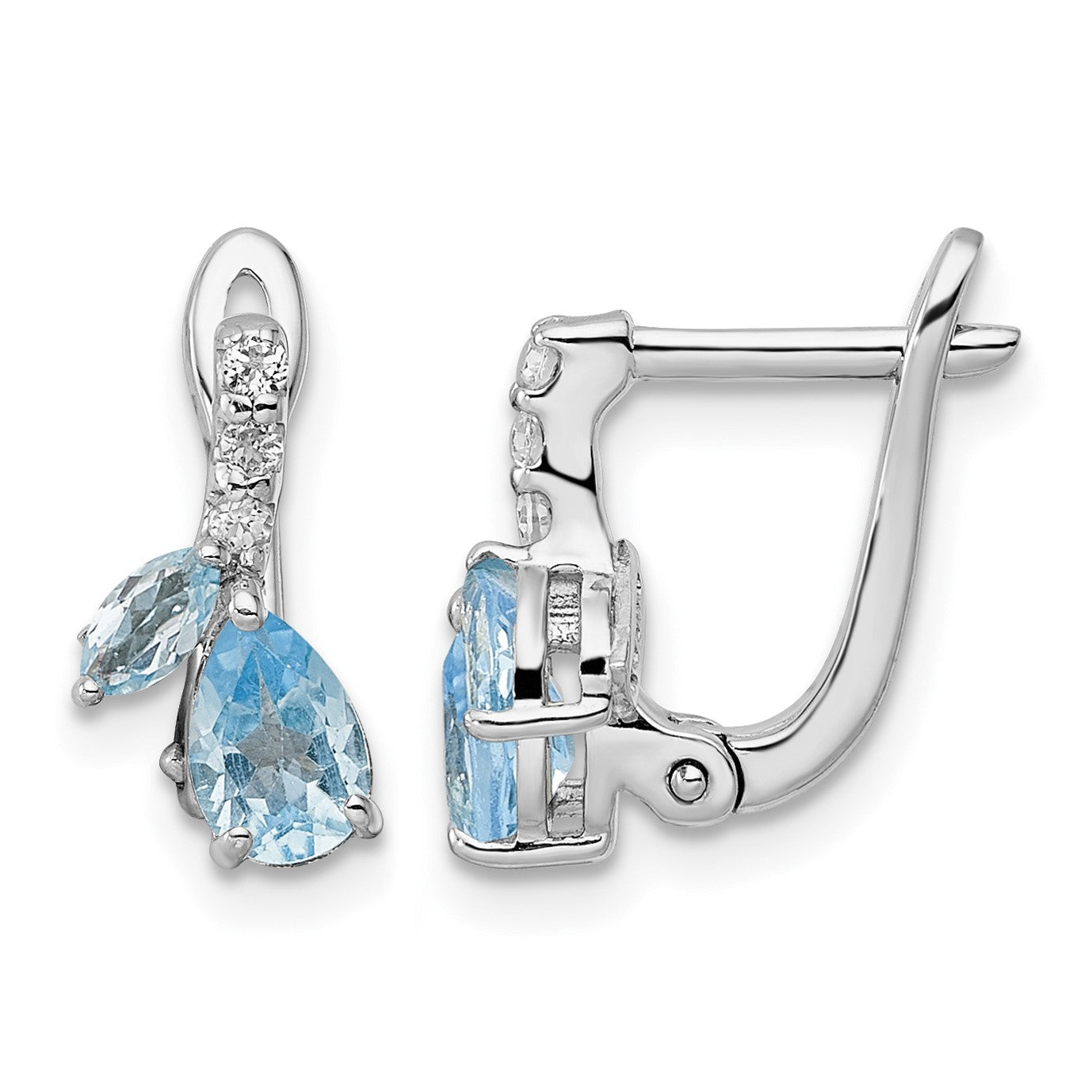 Sterling Silver Rhodium-plated Swiss BT/White Topaz Hinged Earrings