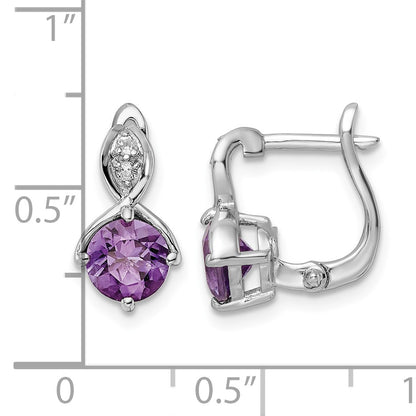 SS Rhod-plated 1.48tw Amethyst/White Topaz Hinged Earrings