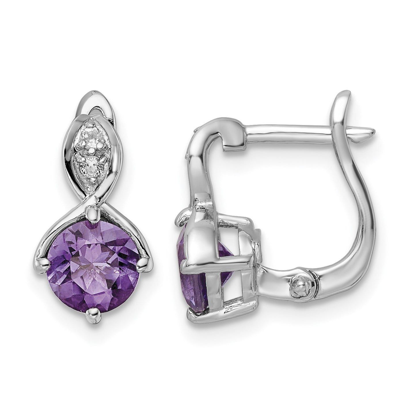SS Rhod-plated 1.48tw Amethyst/White Topaz Hinged Earrings