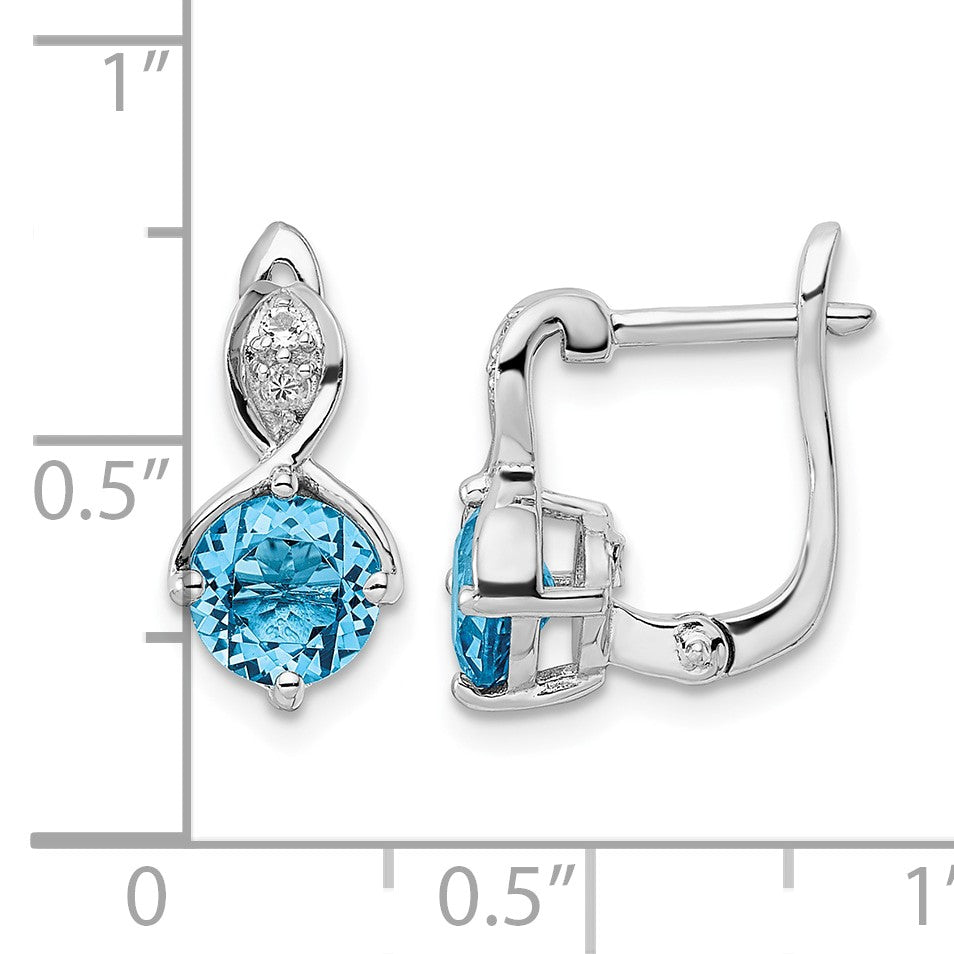 Sterling Silver Rhodium-plated Swiss BT/White Topaz Hinged Earrings