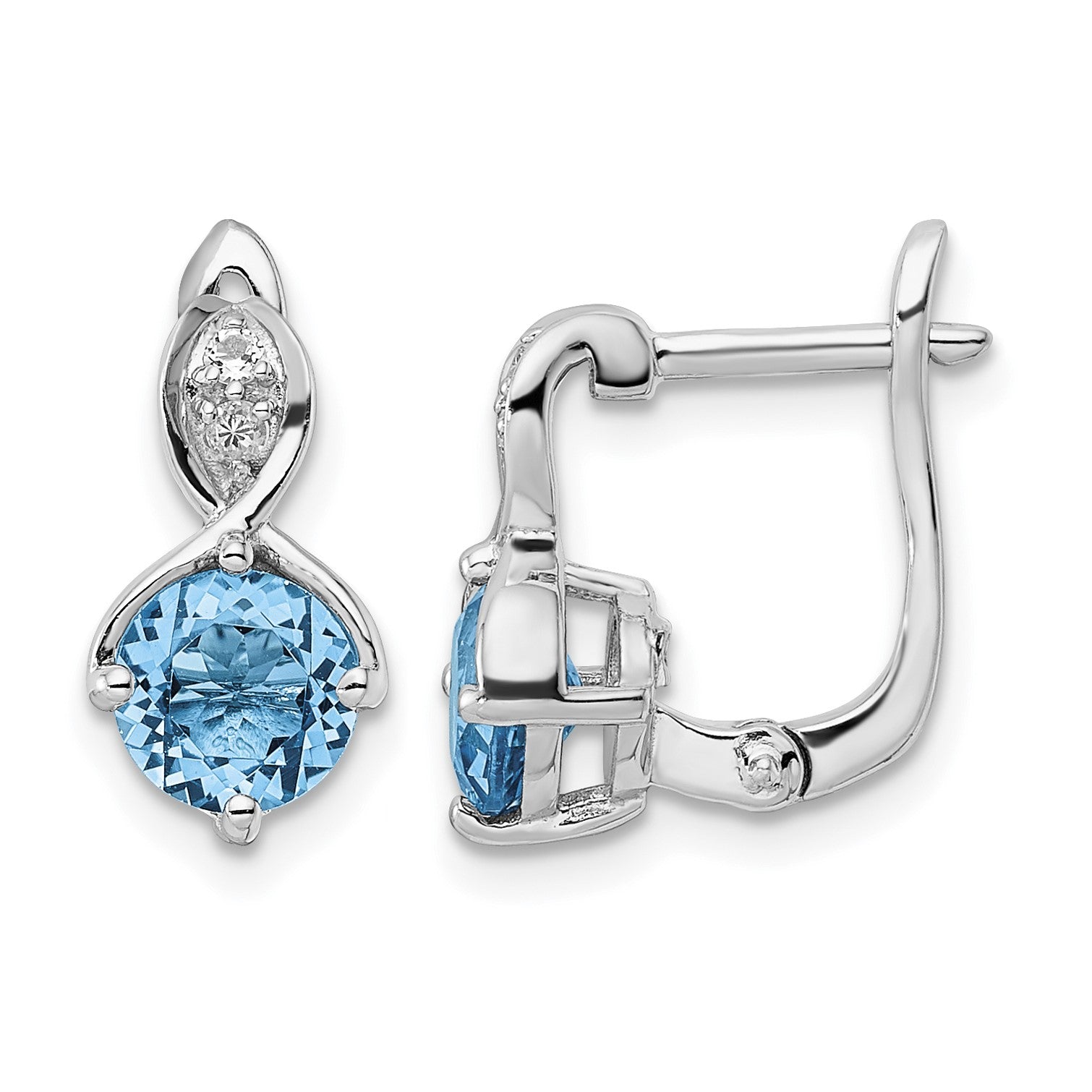 Sterling Silver Rhodium-plated Swiss BT/White Topaz Hinged Earrings