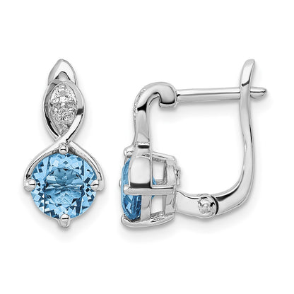 Sterling Silver Rhodium-plated Swiss BT/White Topaz Hinged Earrings
