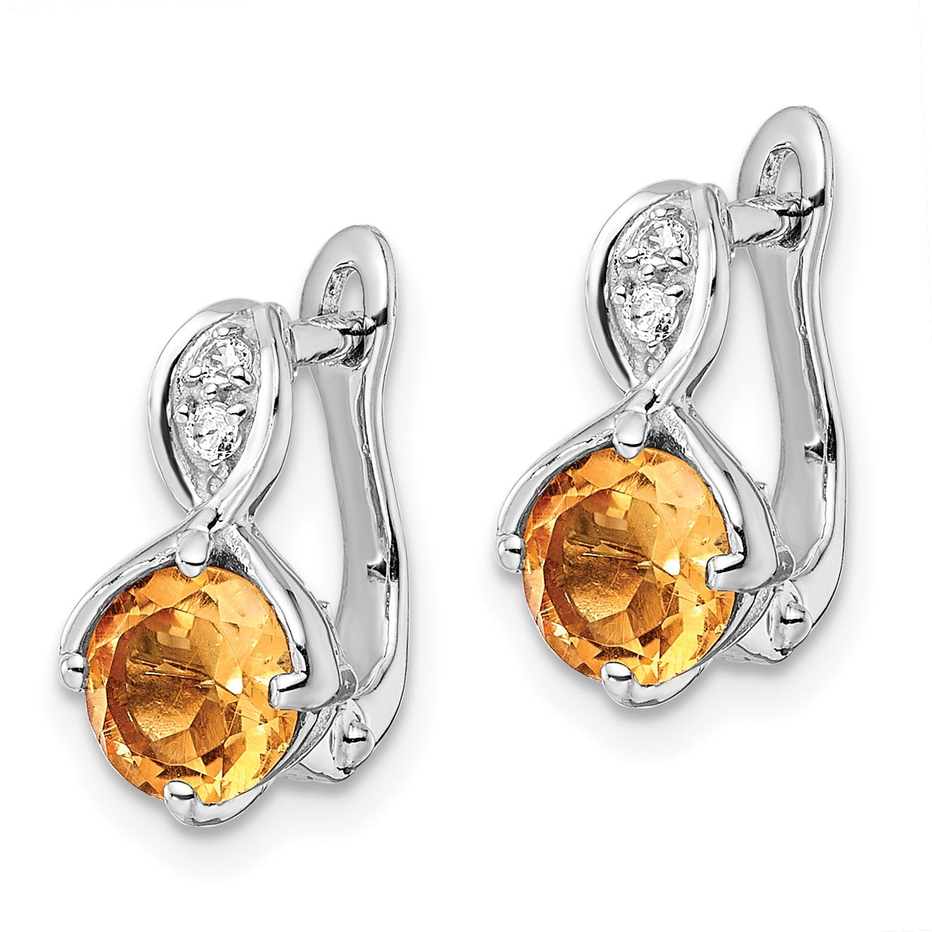 Sterling Silver RH-plated 1.48t.w. Citrine/Wt Topaz Hinged Earrings