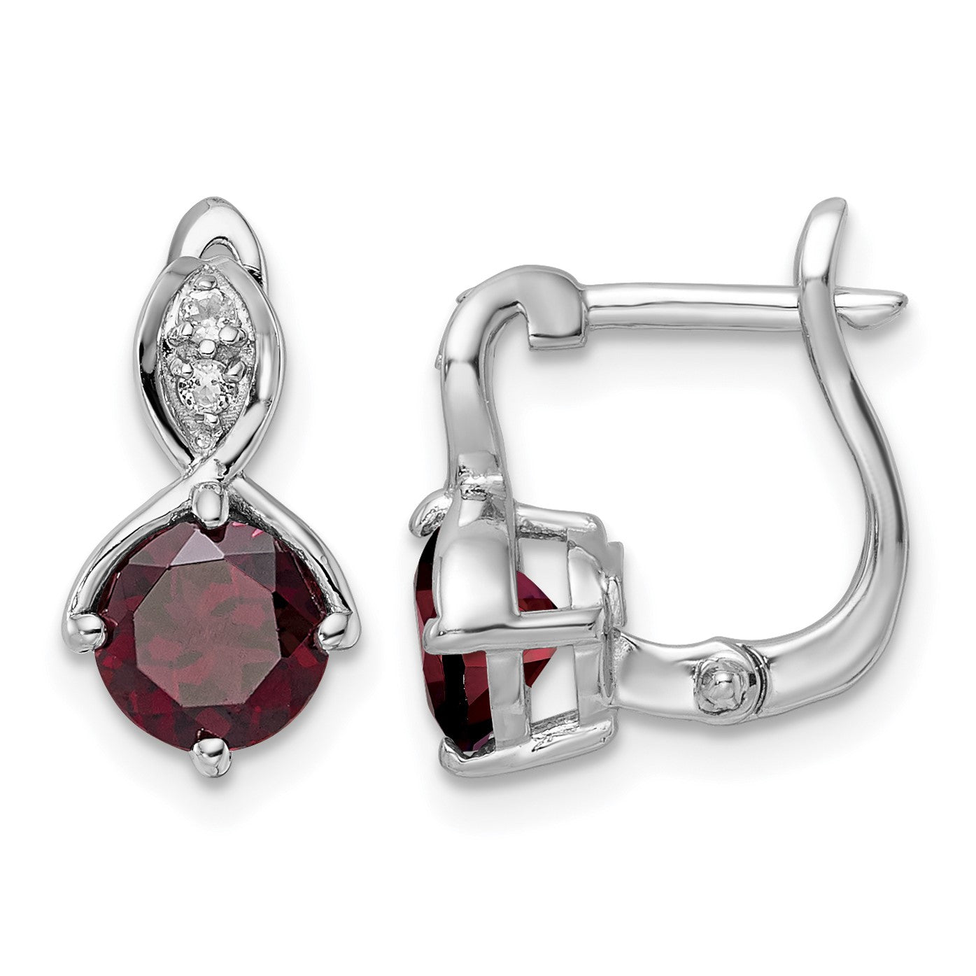 SS RH-plated 2.08t.w. Garnet/White Topaz Hinged Earrings