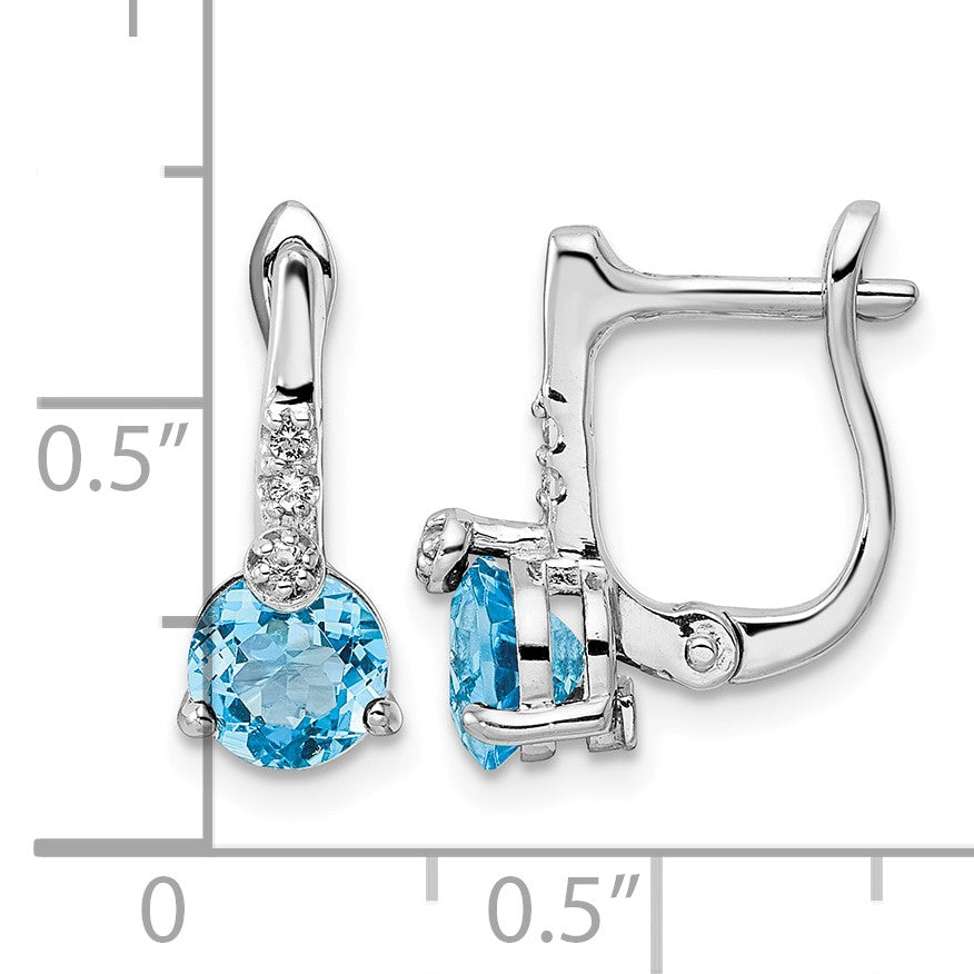 Sterling Silver Rhodium-plated Swiss BT/White Topaz Circle Hinged Earrings