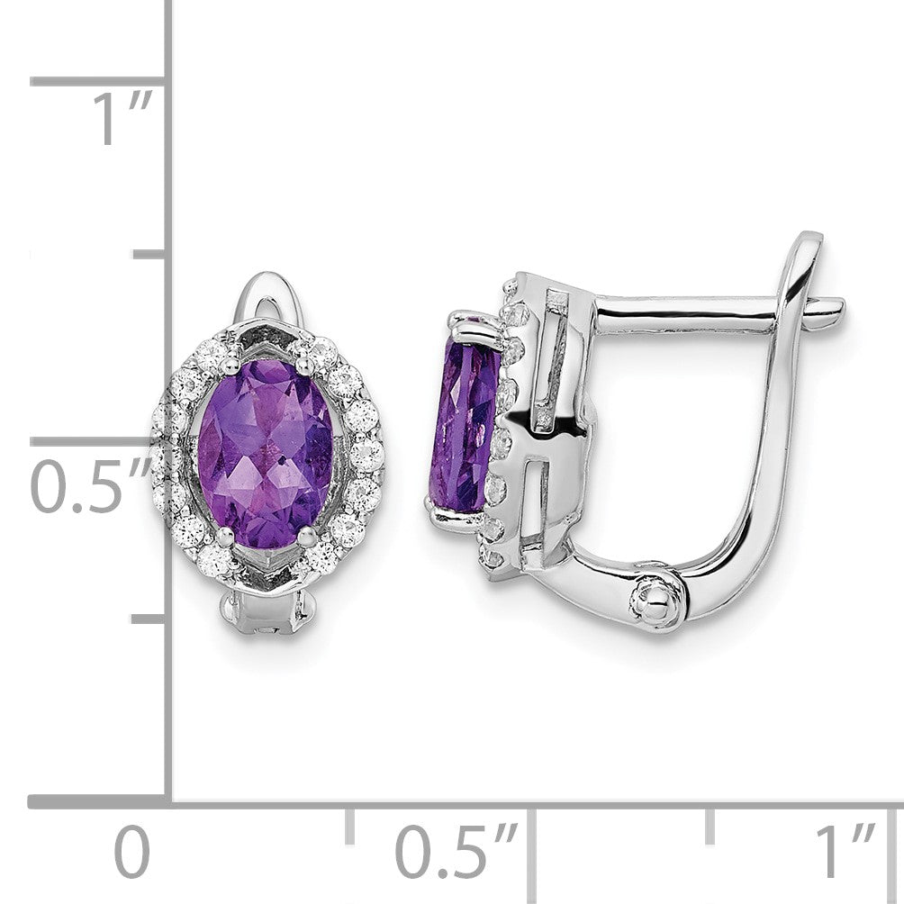 SS Rhod-plated 2.02Amethyst/WhiteTopaz Oval Hinged Earrings