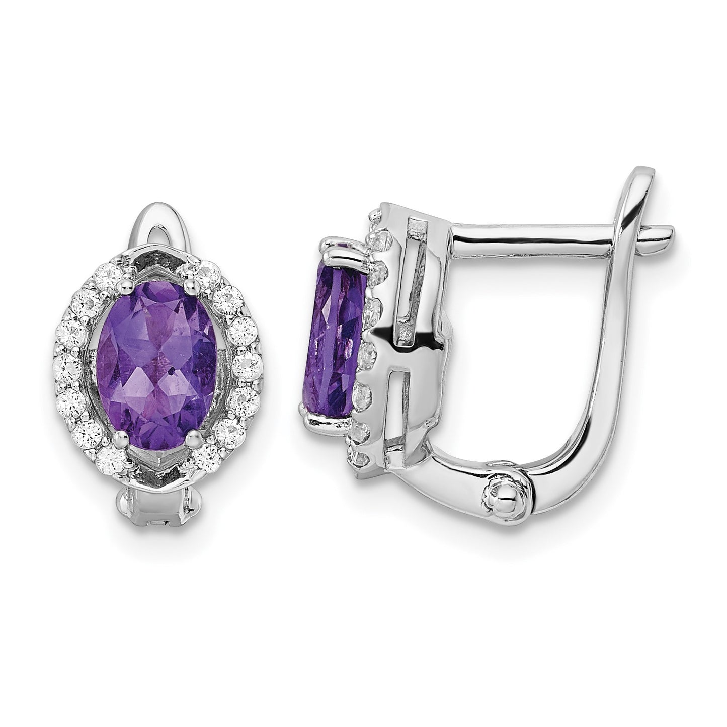 SS Rhod-plated 2.02Amethyst/WhiteTopaz Oval Hinged Earrings