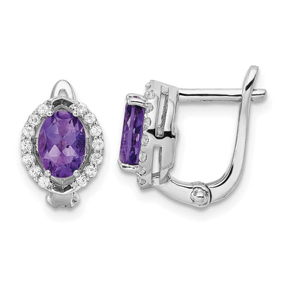 SS Rhod-plated 2.02Amethyst/WhiteTopaz Oval Hinged Earrings