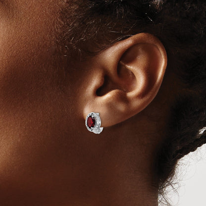 SS RH-plated 2.32t.w. Garnet/White Topaz Oval Hinged Earrings