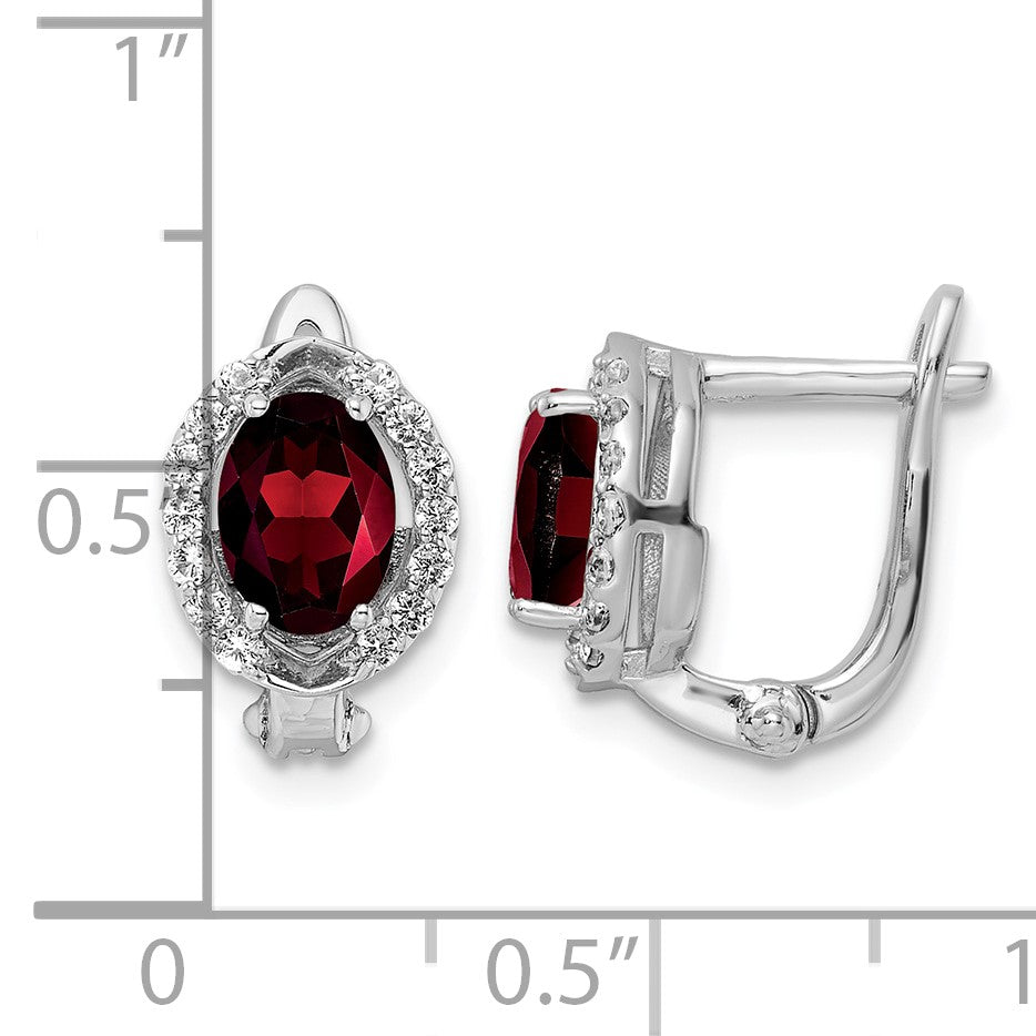 SS RH-plated 2.32t.w. Garnet/White Topaz Oval Hinged Earrings