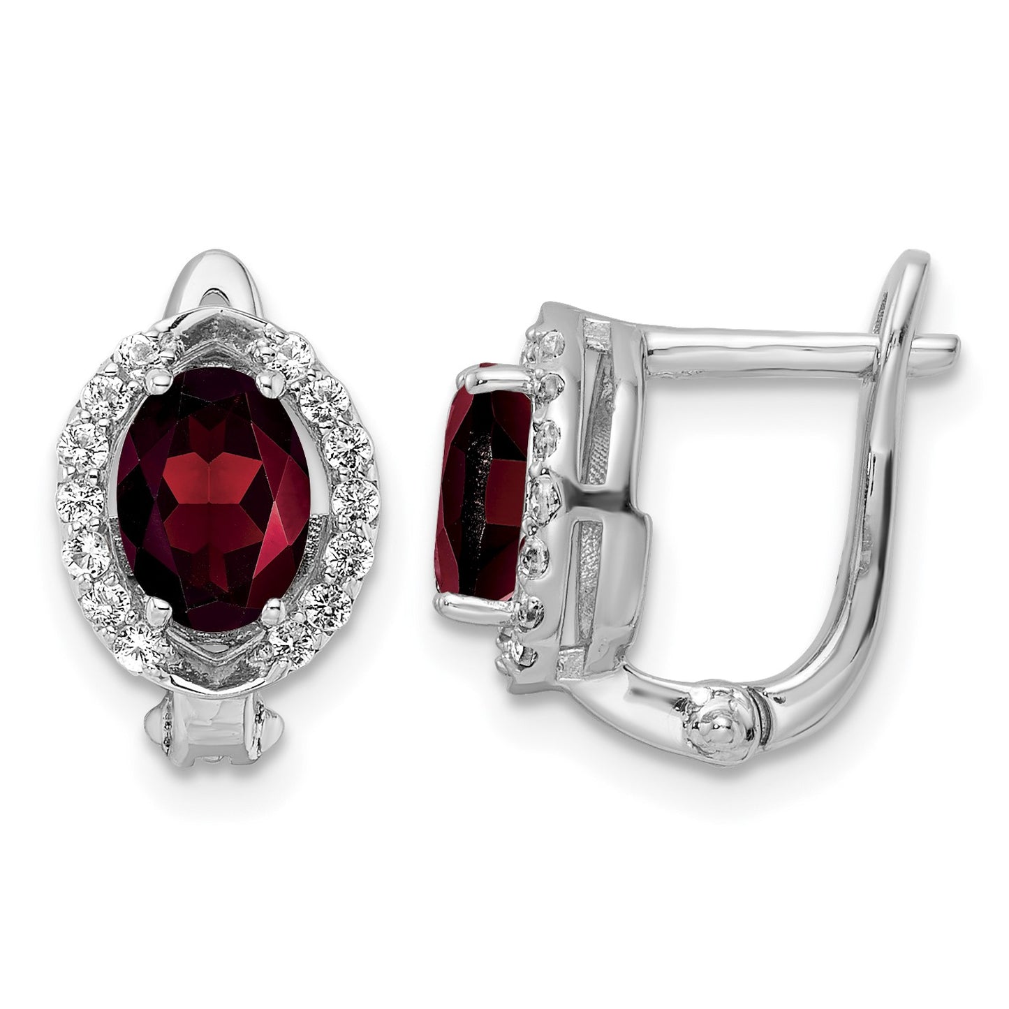 SS RH-plated 2.32t.w. Garnet/White Topaz Oval Hinged Earrings