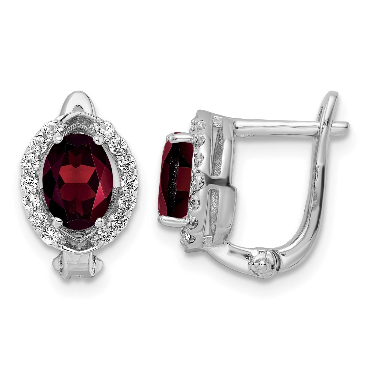 SS RH-plated 2.32t.w. Garnet/White Topaz Oval Hinged Earrings