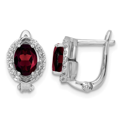 SS RH-plated 2.32t.w. Garnet/White Topaz Oval Hinged Earrings