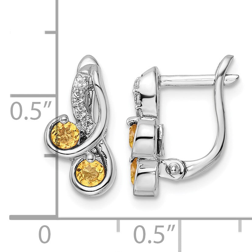 SS Rhod-plate .52t.w. Citrine/White Topaz Swirl Hinged Earring