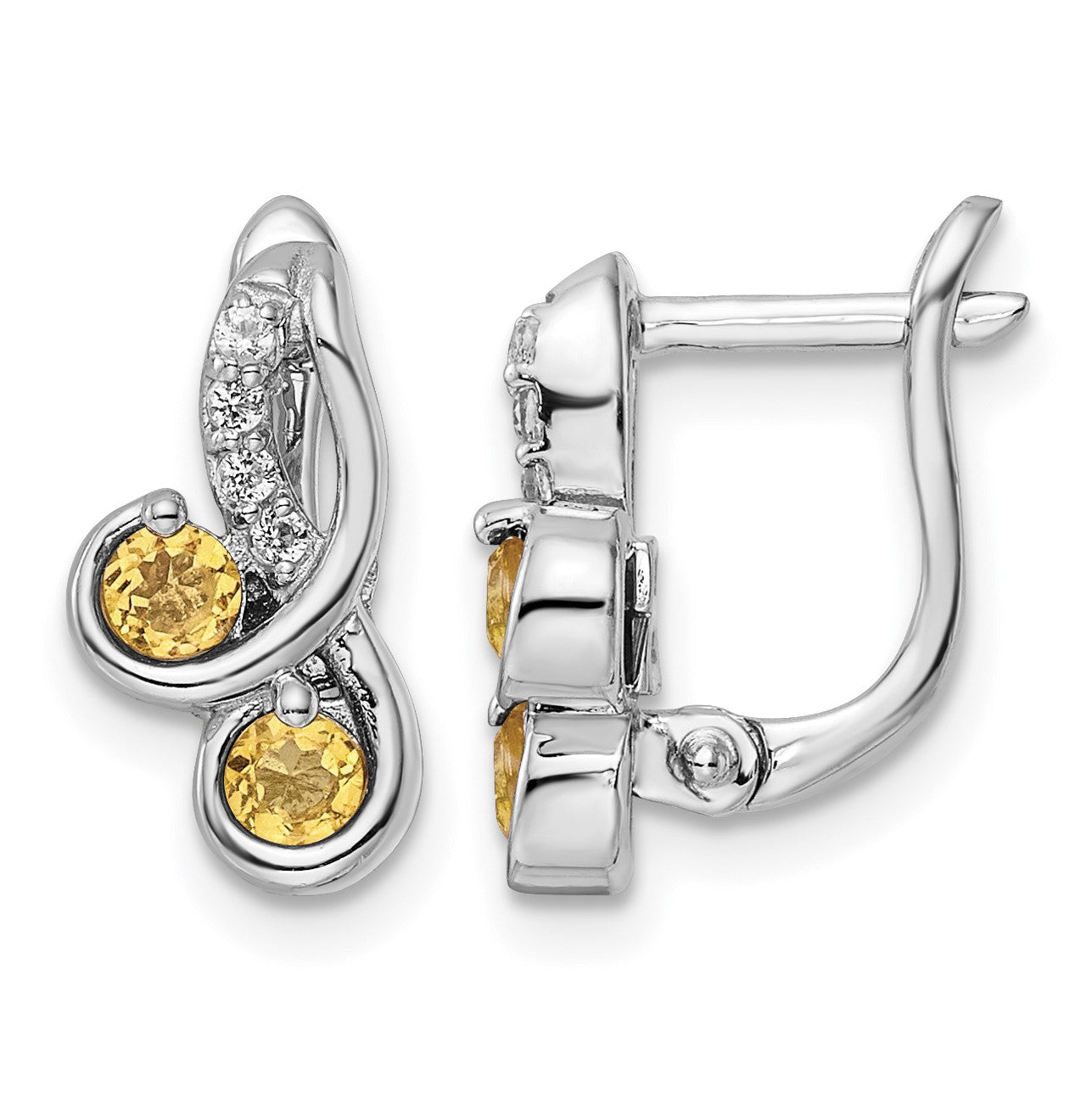 SS Rhod-plate .52t.w. Citrine/White Topaz Swirl Hinged Earring