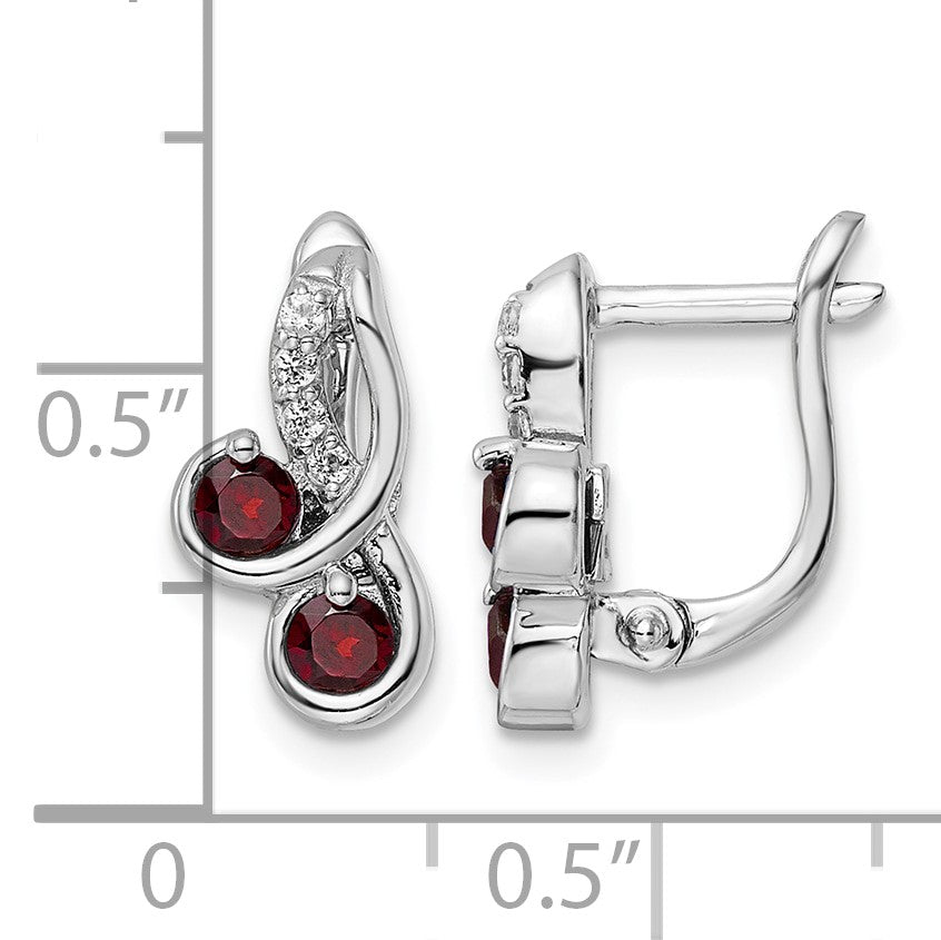 SS Rhod-plate .68t.w. Garnet/White Topaz Swirl Hinged Earring