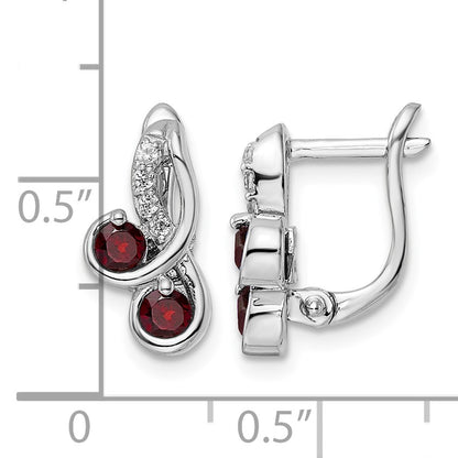 SS Rhod-plate .68t.w. Garnet/White Topaz Swirl Hinged Earring