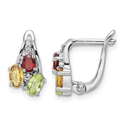 Sterling Silver RH-plated 1.48t.w. PE/CI/GA/WT Hinged Earrings