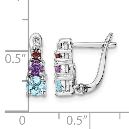 Sterling Silver RH-plated .93t.w. LSBT/AM/GA/WT Hinged Earrings