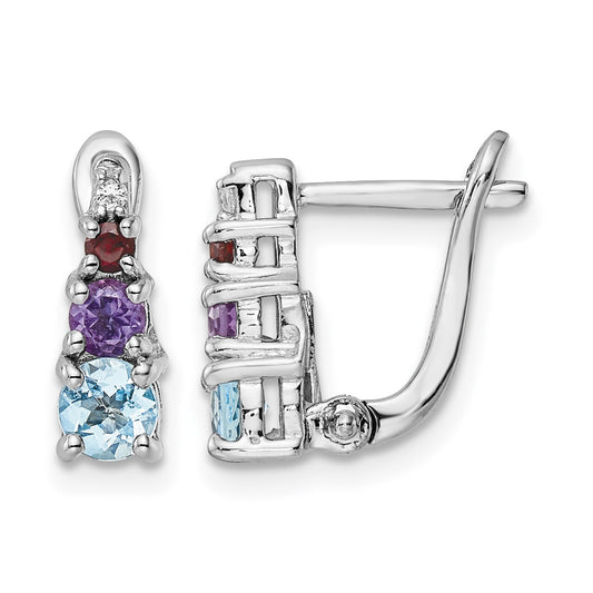 Sterling Silver RH-plated .93t.w. LSBT/AM/GA/WT Hinged Earrings