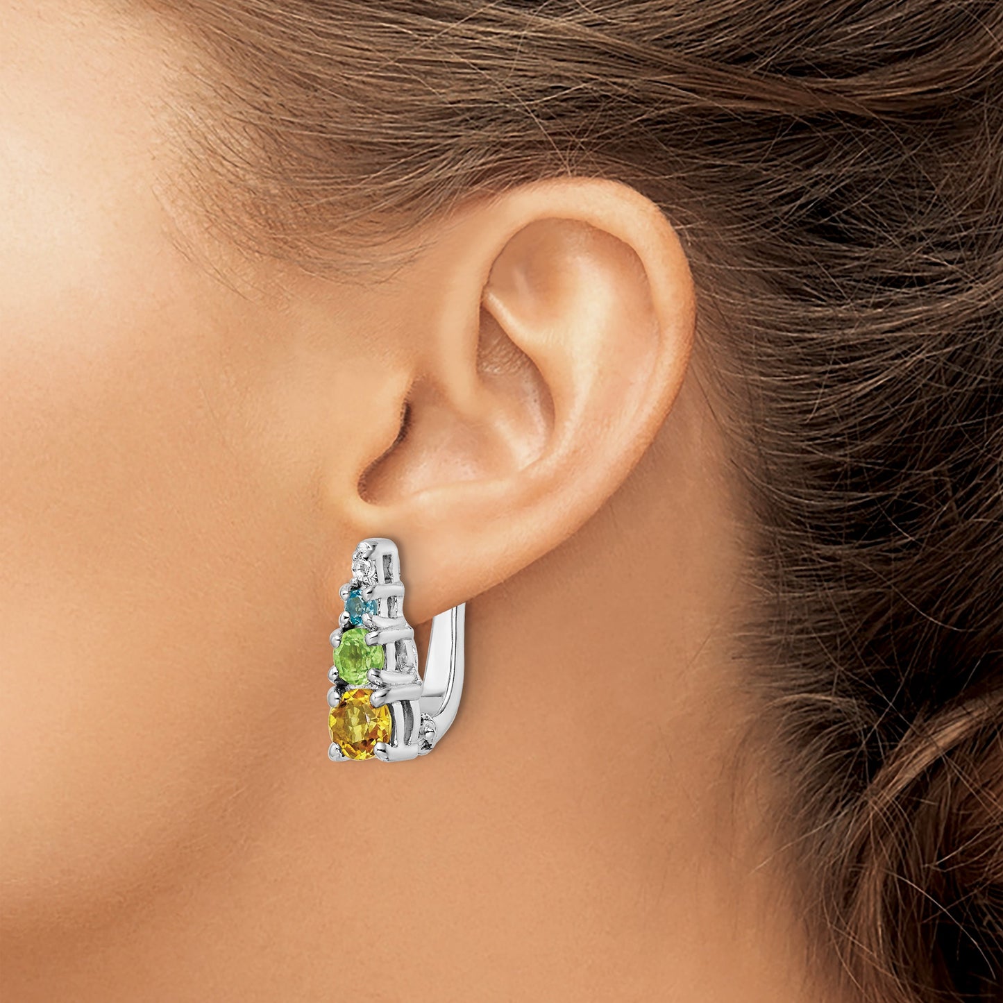 Sterling Silver RH-plated .77t.w. PE/CI/BT/WT Hinged Earrings