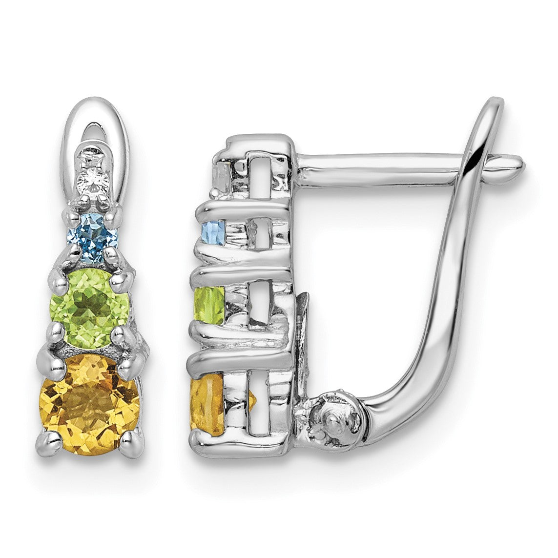 Sterling Silver RH-plated .77t.w. PE/CI/BT/WT Hinged Earrings