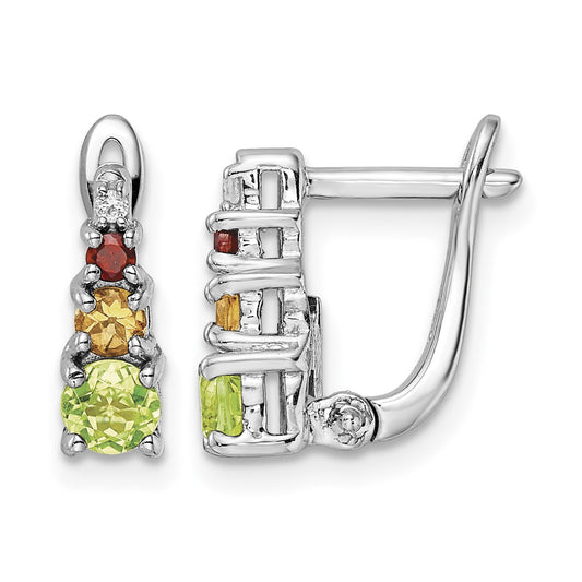 Sterling Silver RH-plated .85t.w. PE/CI/GA/WT Hinged Earrings