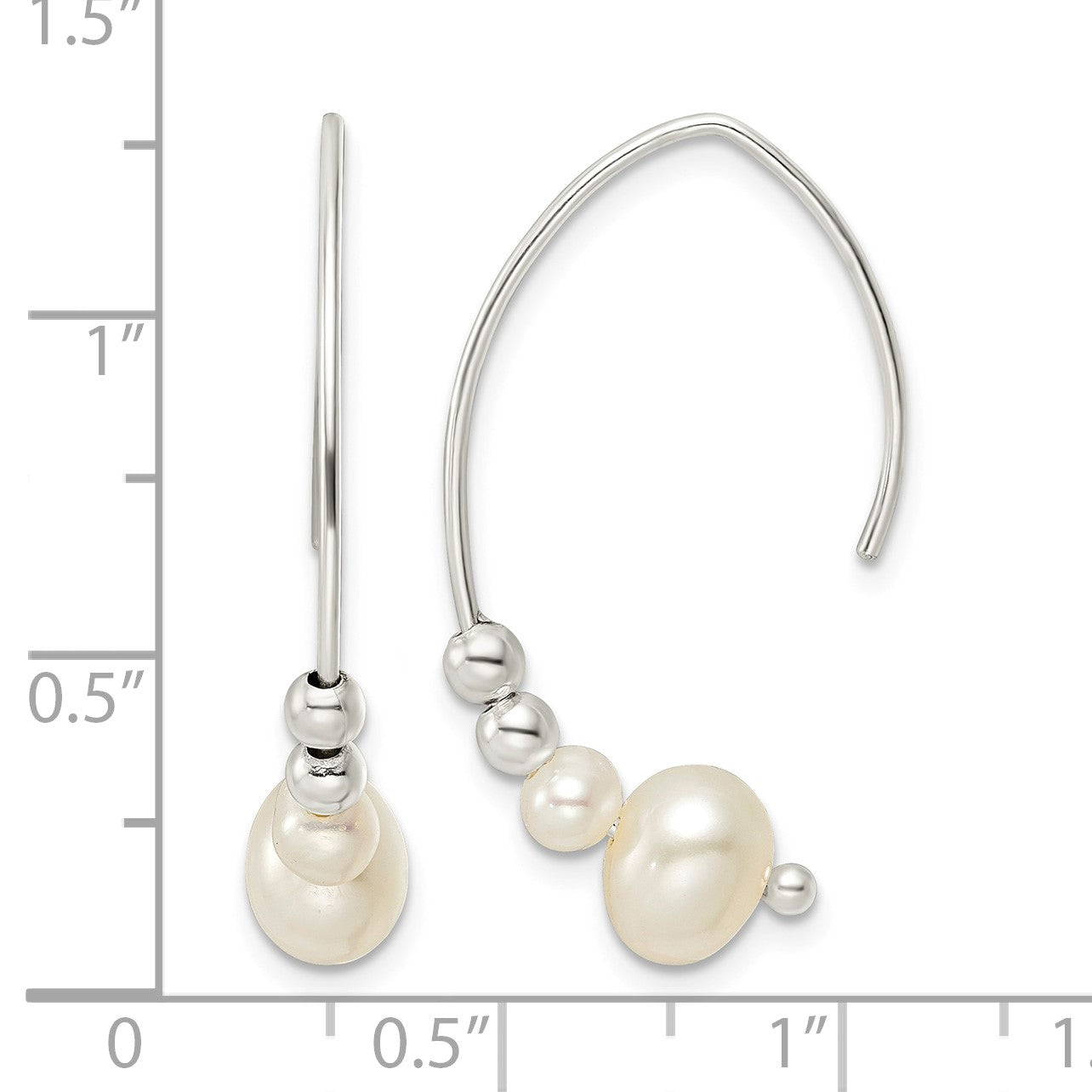 Sterling Silver Rhodium-plated Polished Glass Pearl Dangle Earrings