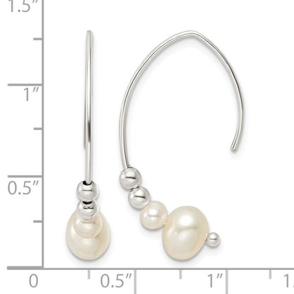 Sterling Silver Rhodium-plated Polished Glass Pearl Dangle Earrings