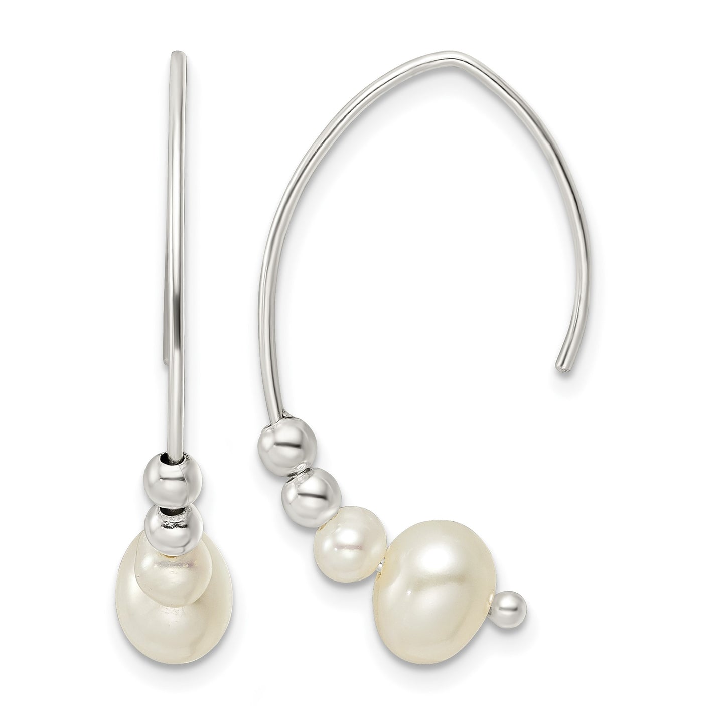 Sterling Silver Rhodium-plated Polished Glass Pearl Dangle Earrings