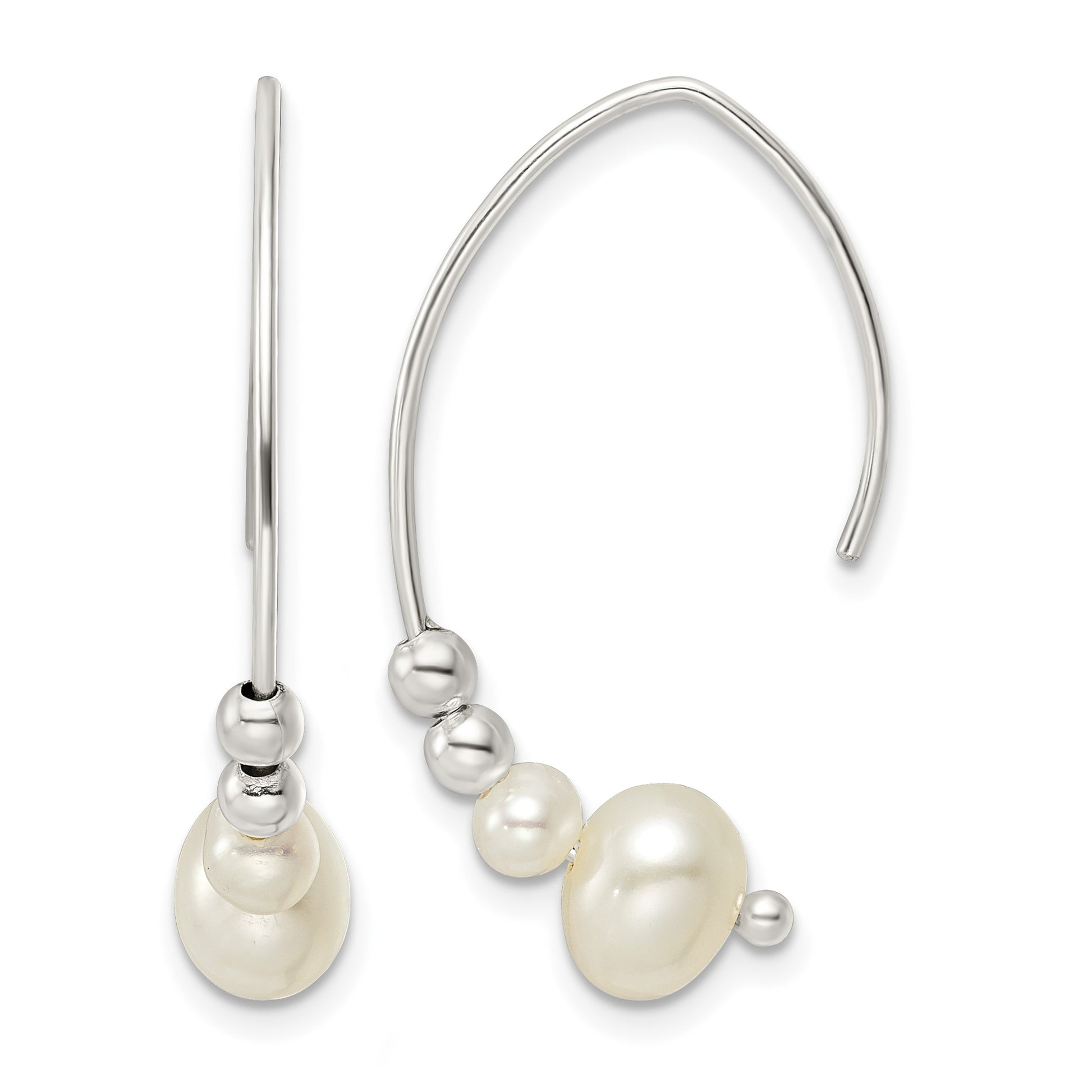 Sterling Silver Rhodium-plated Polished Glass Pearl Dangle Earrings