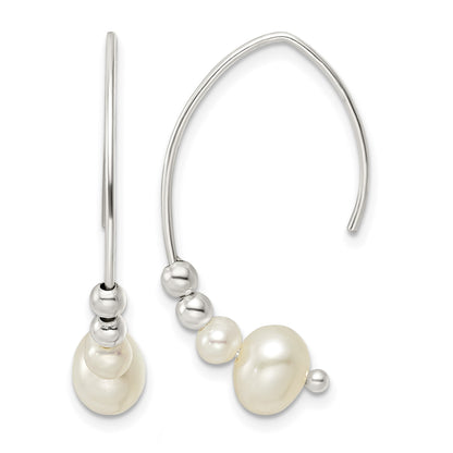 Sterling Silver Rhodium-plated Polished Glass Pearl Dangle Earrings