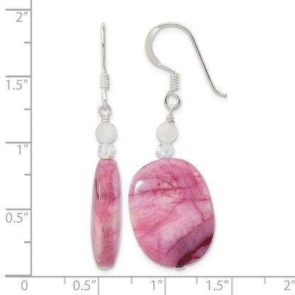 Sterling Silver Pink Agate, Pink Quartz and Crystal Earrings