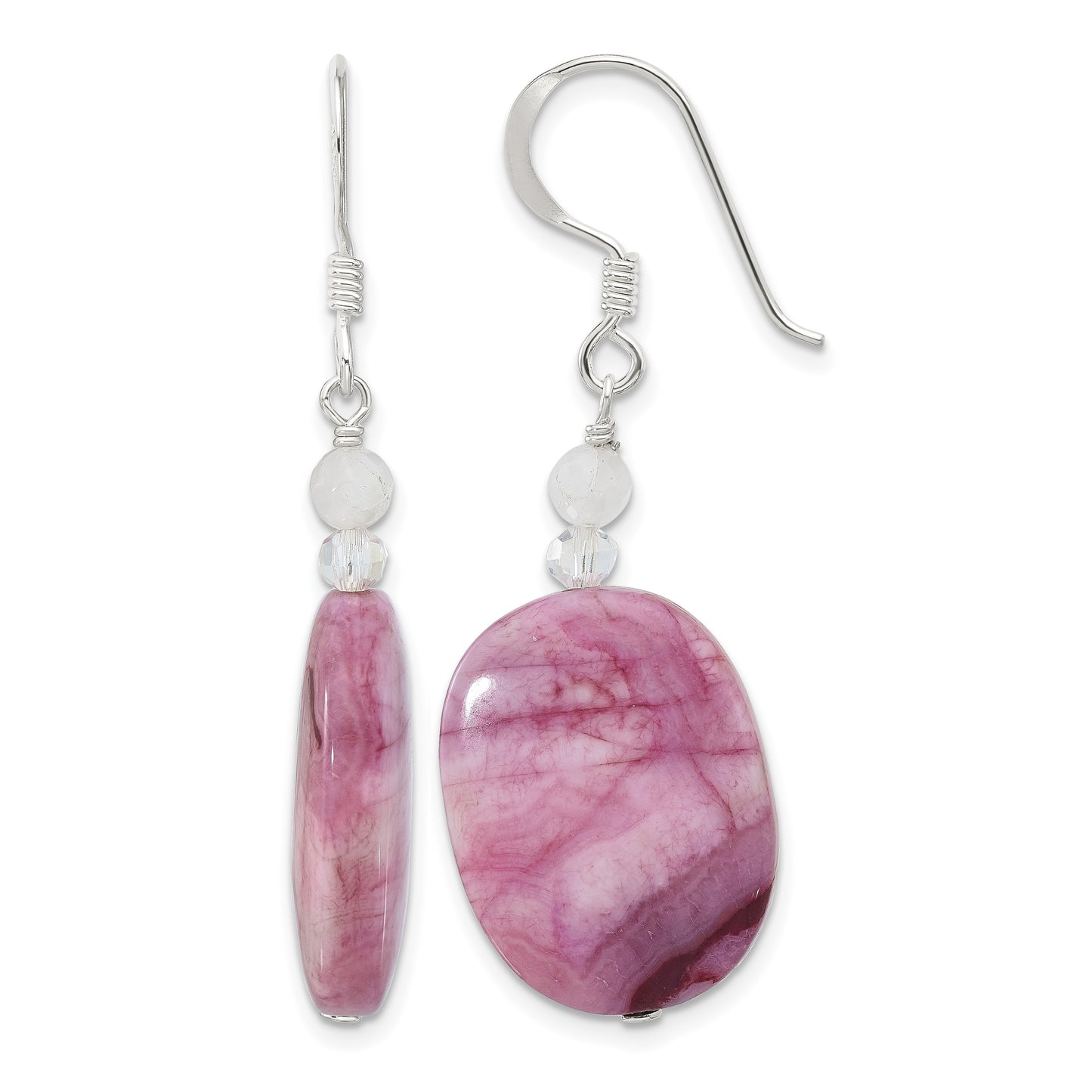 Sterling Silver Pink Agate, Pink Quartz and Crystal Earrings