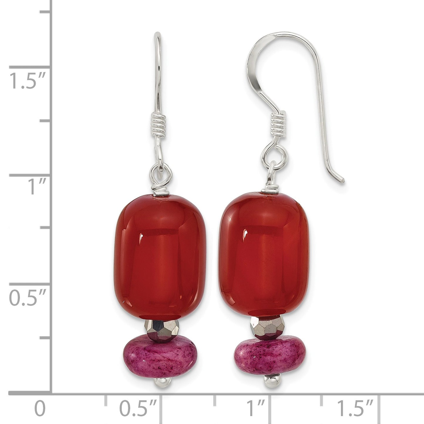 Sterling Silver Carnelian, Recon Serpentine, Crystal Earrings