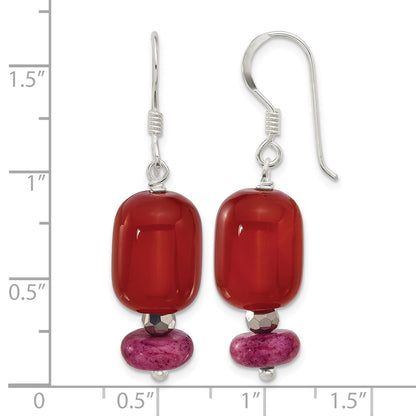 Sterling Silver Carnelian, Recon Serpentine, Crystal Earrings