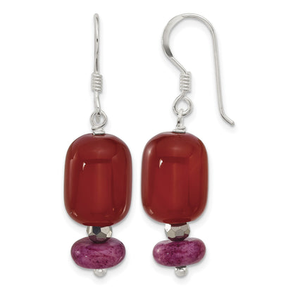 Sterling Silver Carnelian, Recon Serpentine, Crystal Earrings