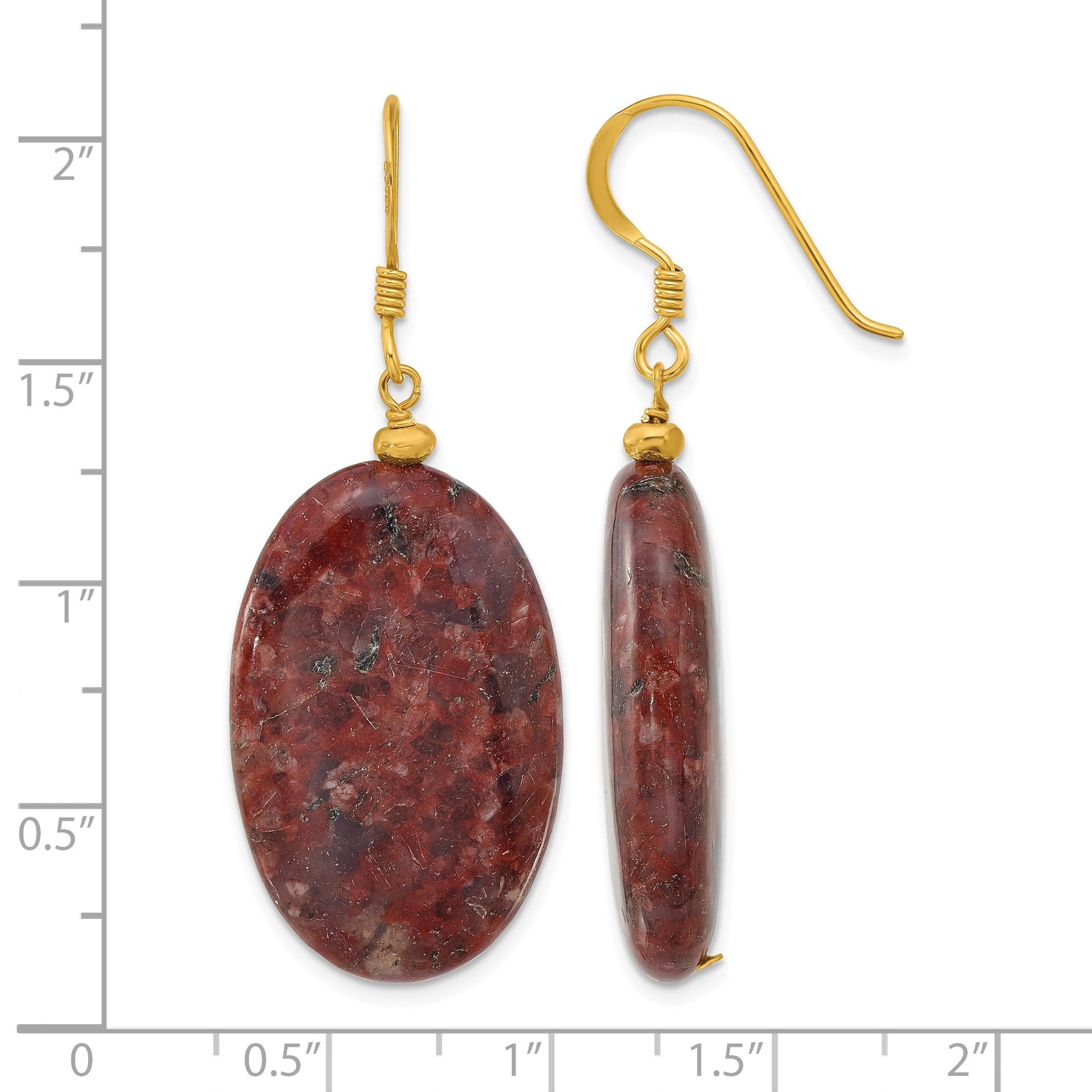 Sterling Silver Gold-plated Brown Jasper Dangle Earrings