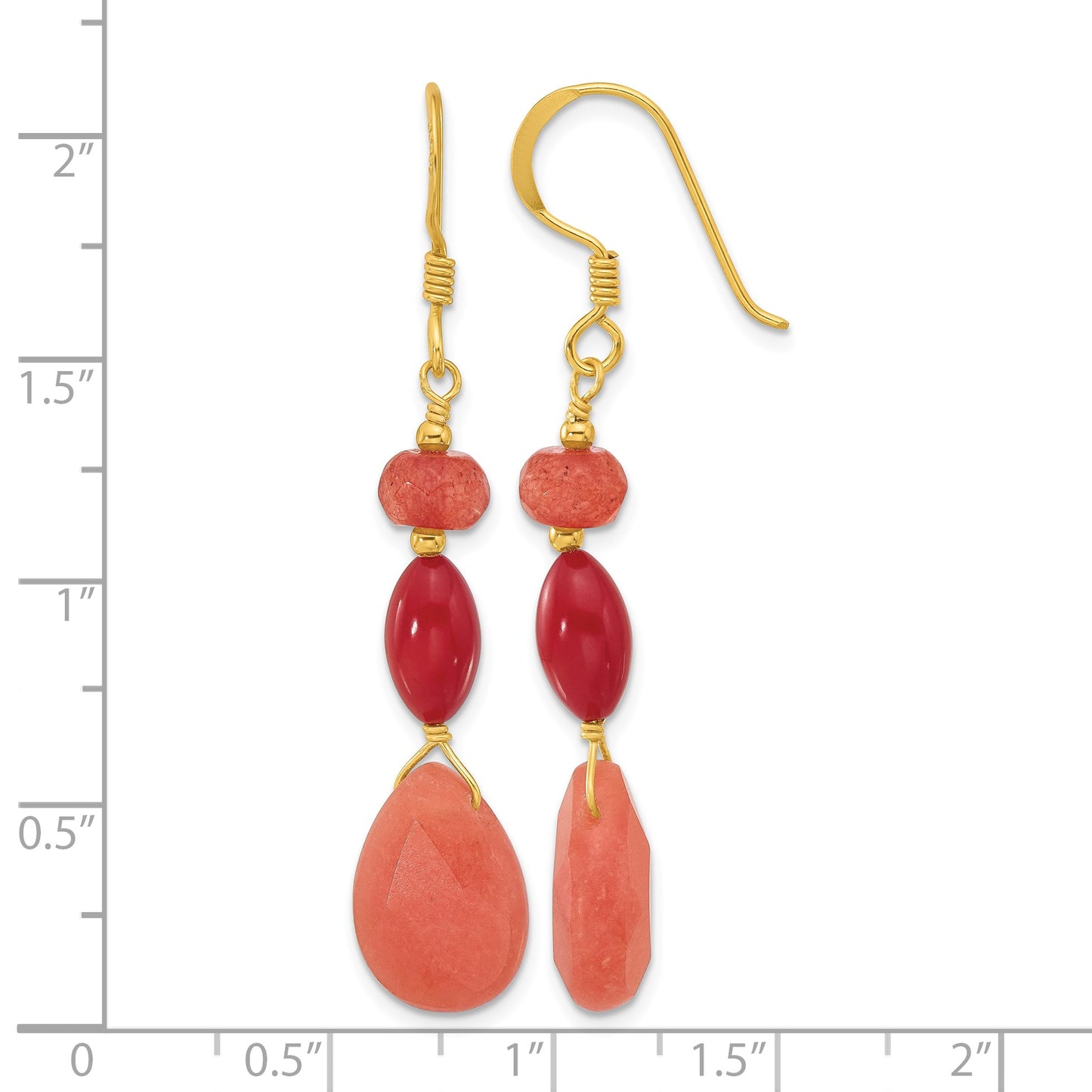 Sterling Silver Gold-plated Coral and Jade Dangle Earrings