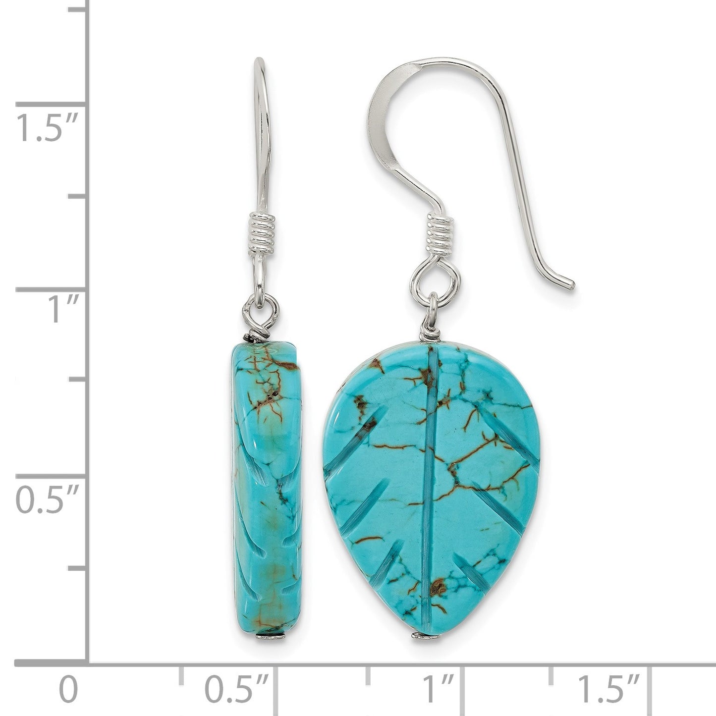 Sterling Silver Recon. Magnesite Leaf Shepherd Hook Earrings